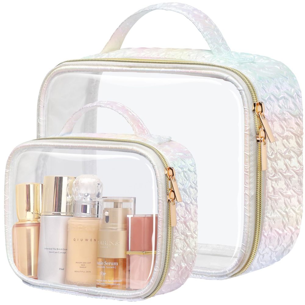 Tsa Approved Toiletry Bag - Ruched Textured Clear Makeup Bag, Iridescent🐬